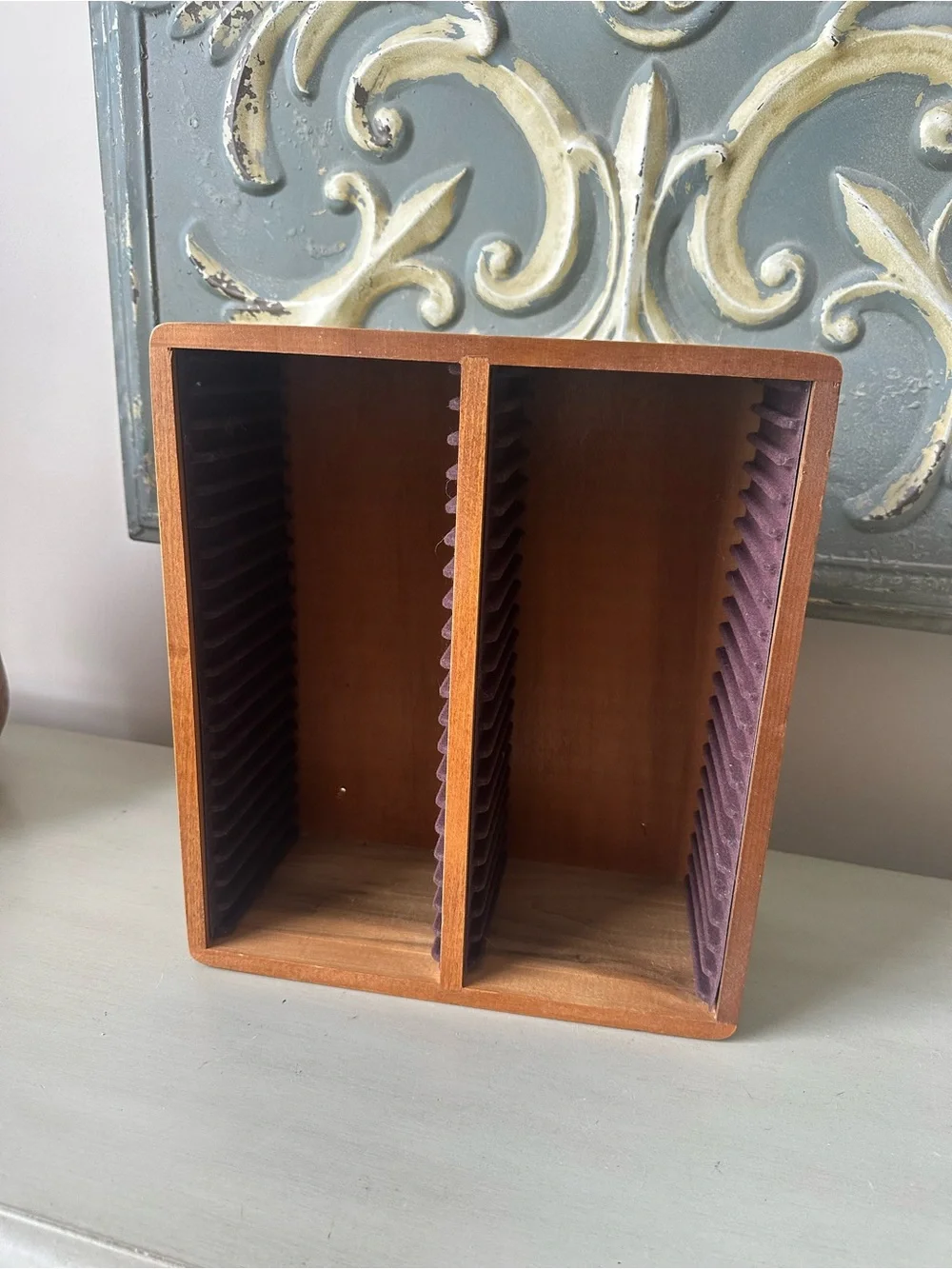 Vintage wood dove tail compact disc cd holder